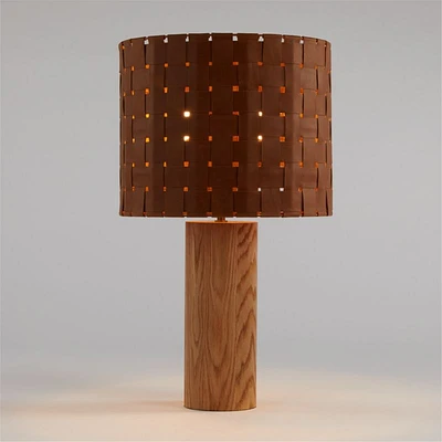 Shinola Parker Wood Table Lamp with Woven Leather Shade