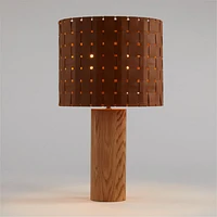Shinola Parker Wood Table Lamp with Woven Leather Shade
