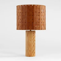 Shinola Parker Wood Table Lamp with Woven Leather Shade