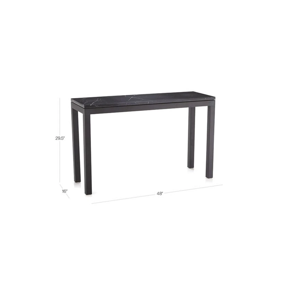 Parsons Black Marble Top/Dark Steel Base 48x16 Console Table