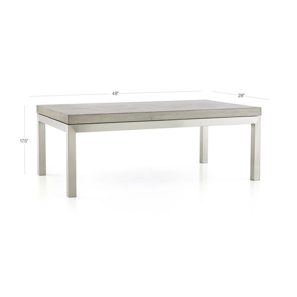 Parsons Concrete Top/ Stainless Steel Base 48x28 Small Rectangular Coffee Table