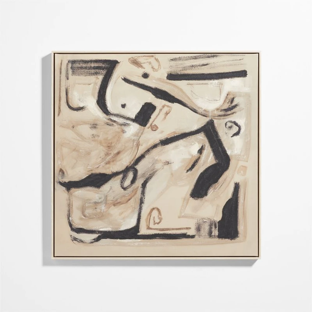 "Peace in Confusion" Framed Beige & Black Abstract Wall Art Print 40"x40" by Joe Turner