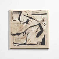 "Peace in Confusion" Framed Beige & Black Abstract Wall Art Print 40"x40" by Joe Turner