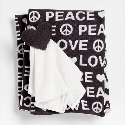 Peace and Love Baby Lovey and Stroller Blanket Black and White Set