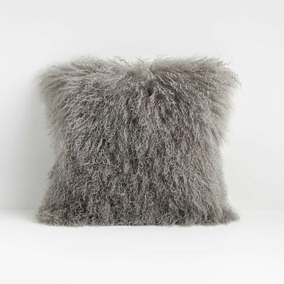 Pelliccia 16"x16" Silver Grey Mongolian Sheepskin Throw Pillow Cover