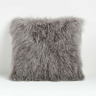 Pelliccia 23"x23" Silver Grey Mongolian Sheepskin Throw Pillow Cover