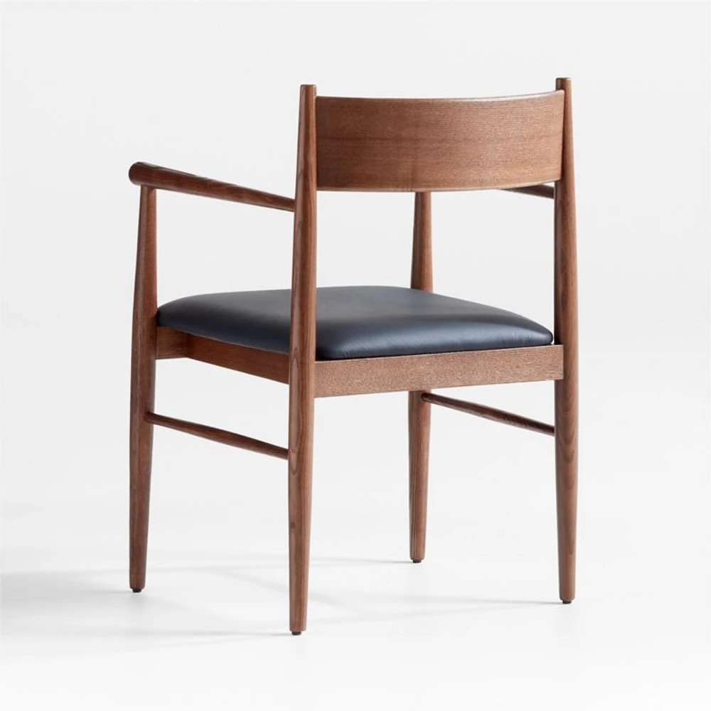 Petrie Barley Ash Black Leather Dining Chair with Arms