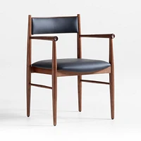 Petrie Barley Ash Black Leather Dining Chair with Arms