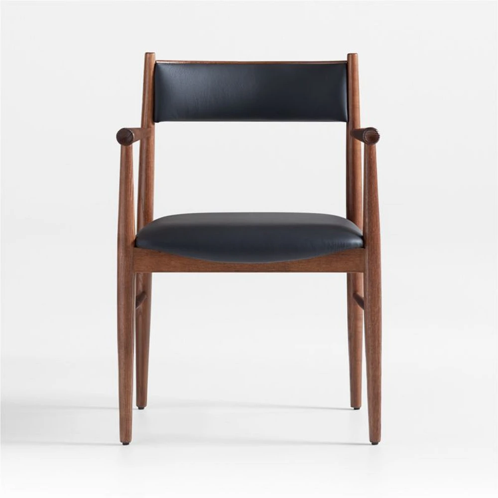 Petrie Barley Ash Black Leather Dining Chair with Arms