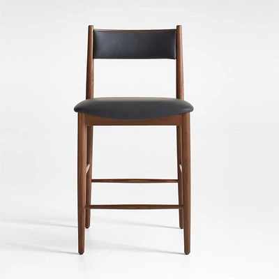 Petrie Barley Ash Black Leather Counter Stool