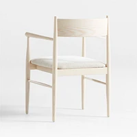 Petrie Bleached Ash Upholstered Performance Fabric Dining Chair with Arms