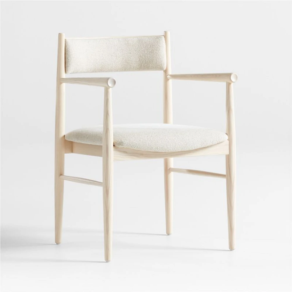 Petrie Bleached Ash Upholstered Performance Fabric Dining Chair with Arms