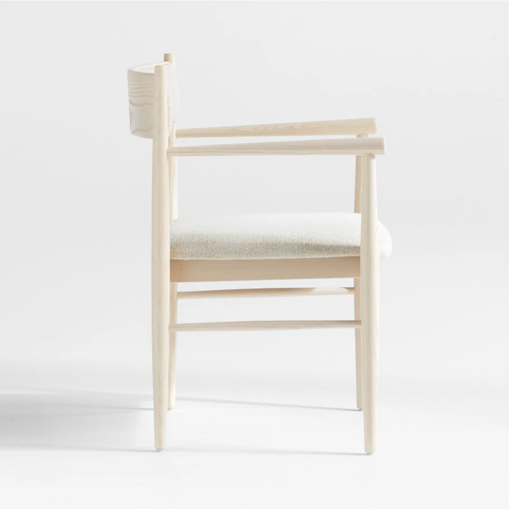 Petrie Bleached Ash Upholstered Performance Fabric Dining Chair with Arms