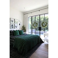 Green 20"x20" Washed Organic Cotton Velvet Throw Pillow with Feather Insert