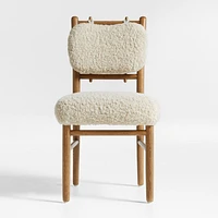 Pierre Light Brown Oak Wood Dining Side Chair with Faux Shearling