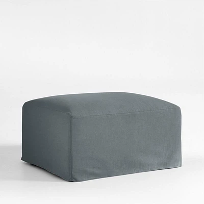 Piper Slipcovered Nursery Ottoman with Wood Base