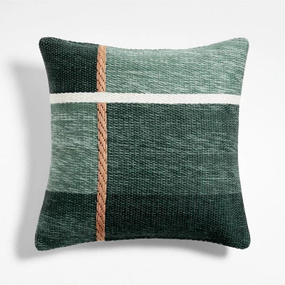 Plaid Kilim 20"x20" Pine Green Throw Pillow Cover