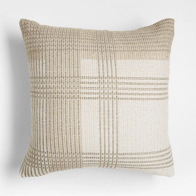 Loggia Tan 20"x20" Plaid Outdoor Throw Pillow