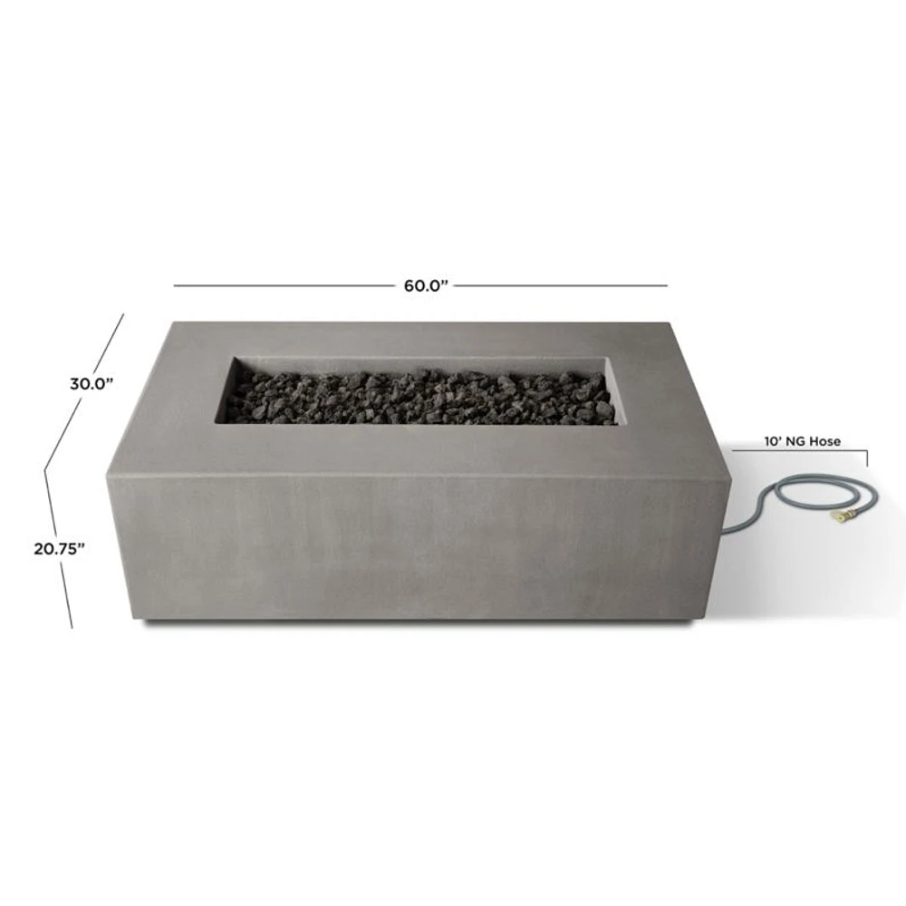 Plateau Stone and Cement Rectangle Outdoor Natural Gas Fire Pit Table