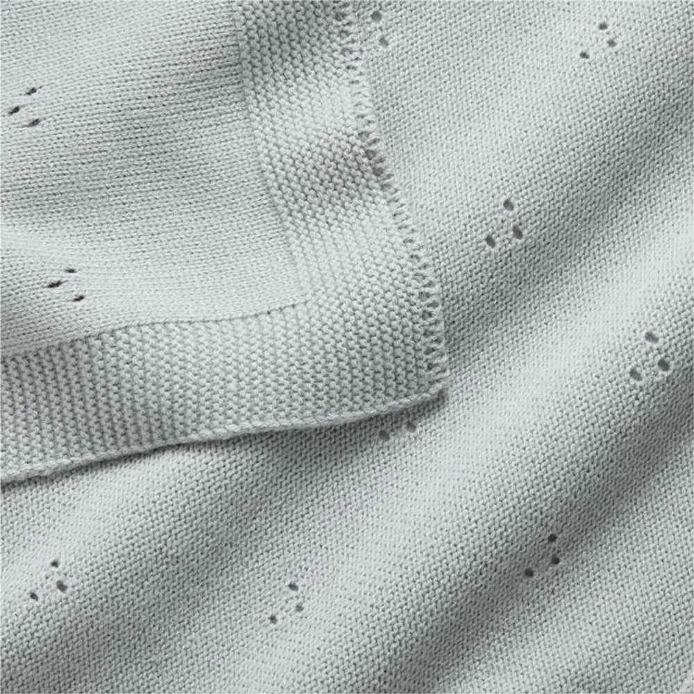 Pointelle Knit Mist Blue Baby Stroller Blanket