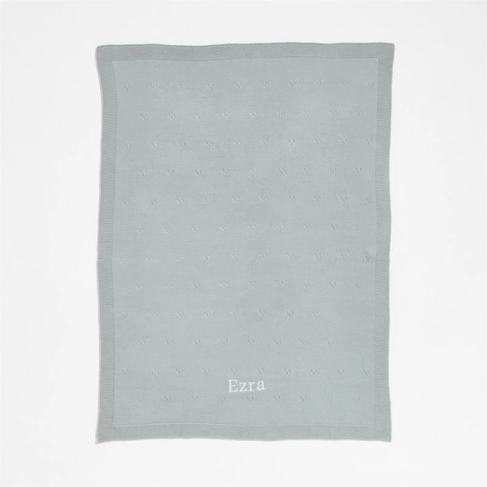 Pointelle Knit Mist Blue Baby Stroller Blanket