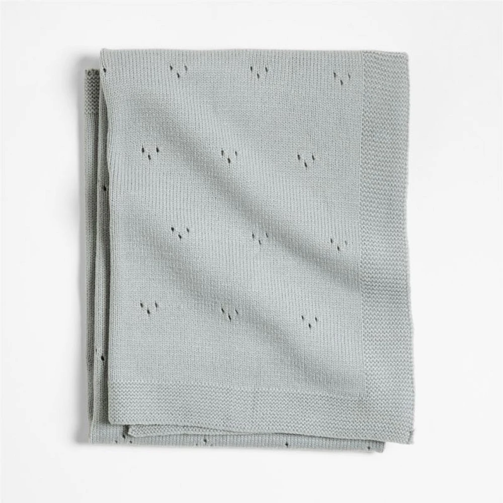 Pointelle Knit Mist Blue Baby Stroller Blanket