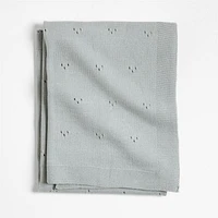 Pointelle Knit Mist Blue Baby Stroller Blanket