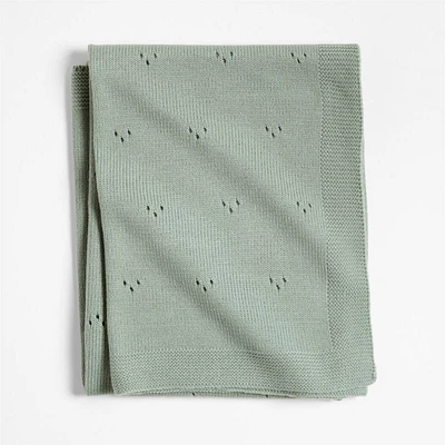 Pointelle Knit Verte Green Baby Stroller Blanket