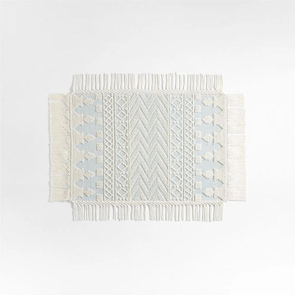 Pompom Blue Geometric Kids Rug with Fringe 4x6