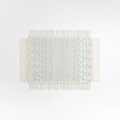 Pompom Blue Geometric Kids Rug with Fringe 4x6