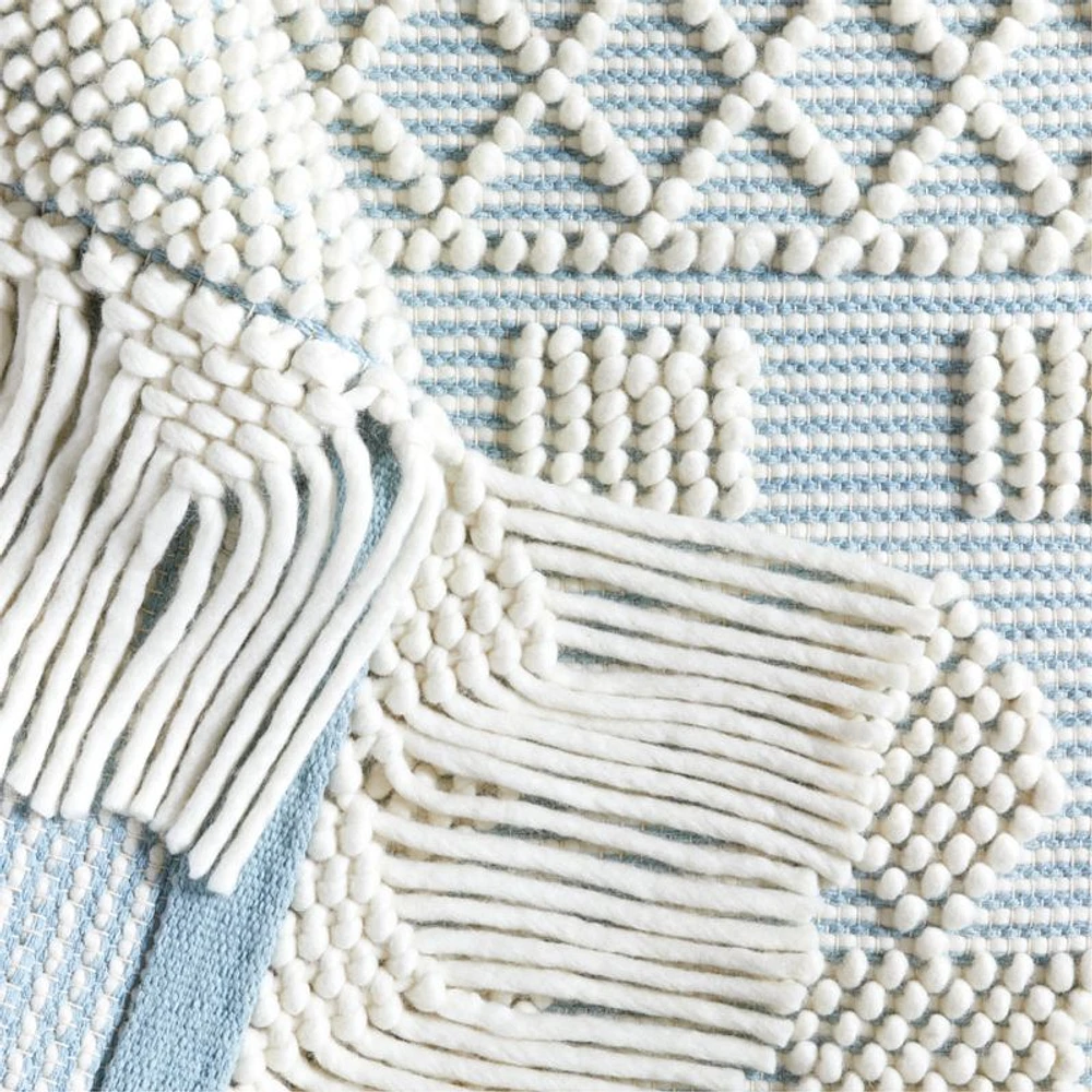 Pompom Blue Geometric Kids Rug with Fringe 4x6