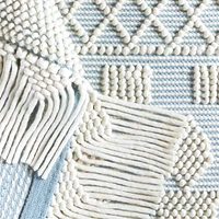 Pompom Blue Geometric Kids Rug with Fringe 4x6