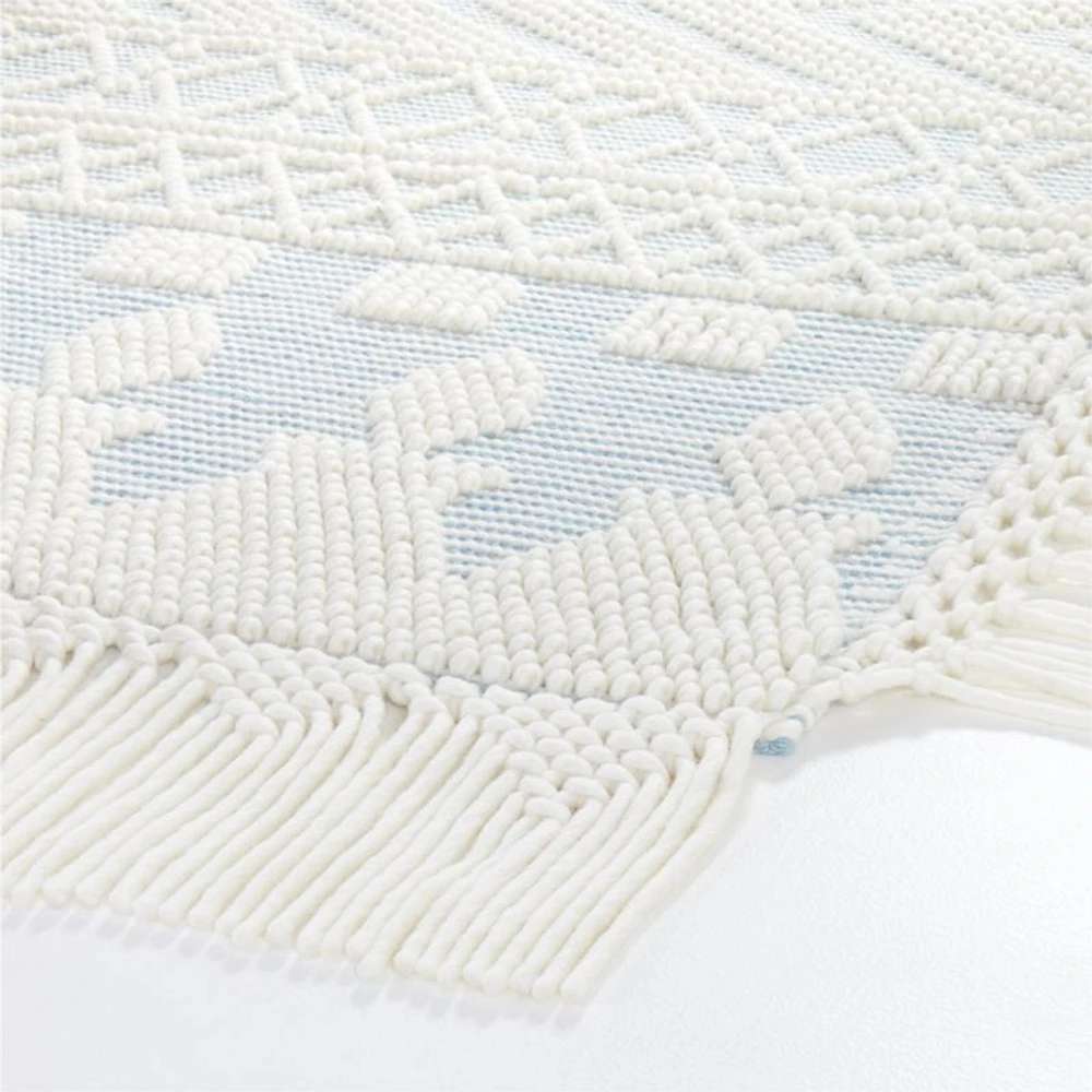 Pompom Blue Geometric Kids Rug with Fringe 4x6