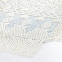 Pompom Blue Geometric Kids Rug with Fringe 4x6