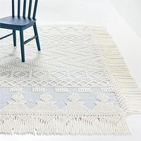 Pompom Blue Geometric Kids Rug with Fringe 4x6
