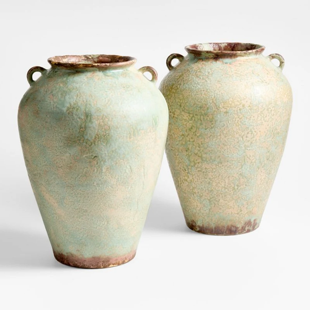 Pompeii 16" Rustic Green Ceramic Vase