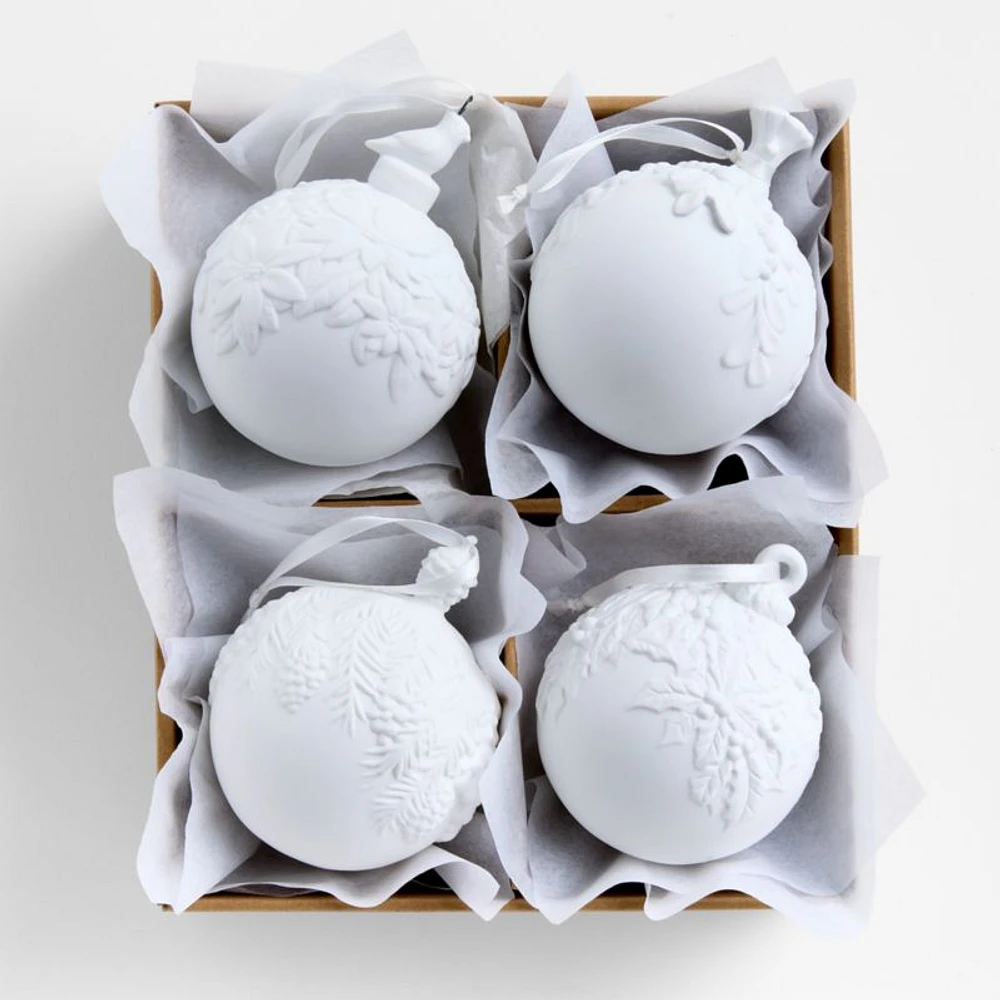 Porcelain Balls Christmas Ornaments, Set of 4