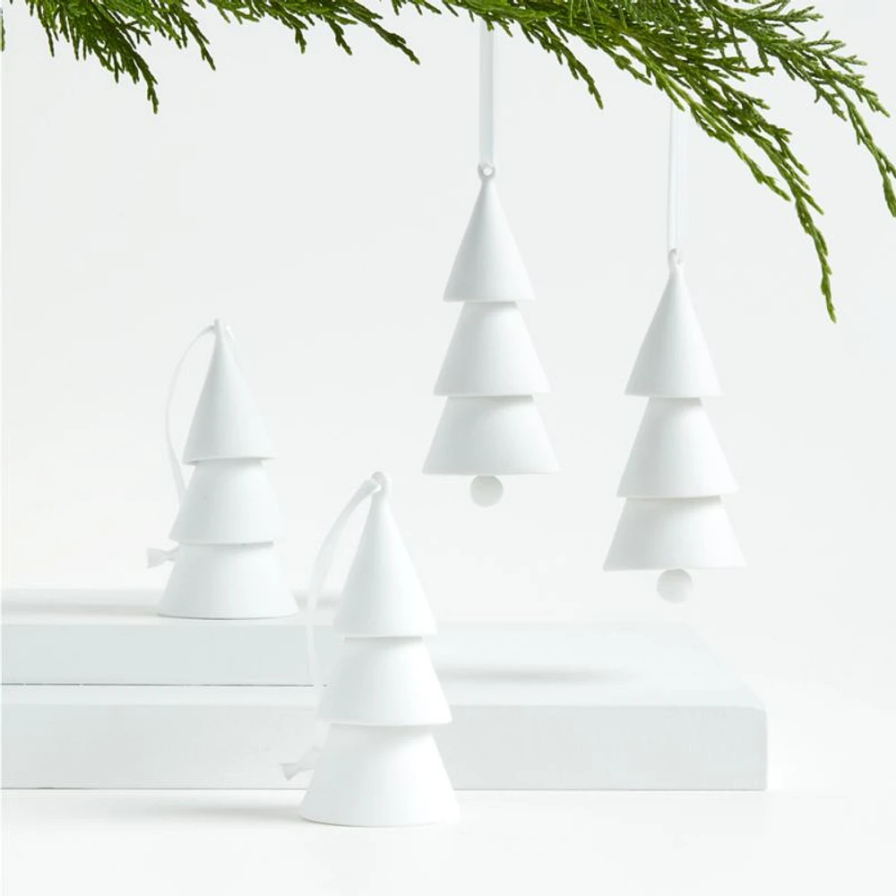 White Porcelain Bell Tree Christmas Ornaments, Set of 4