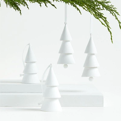 White Porcelain Bell Tree Christmas Ornaments, Set of 4