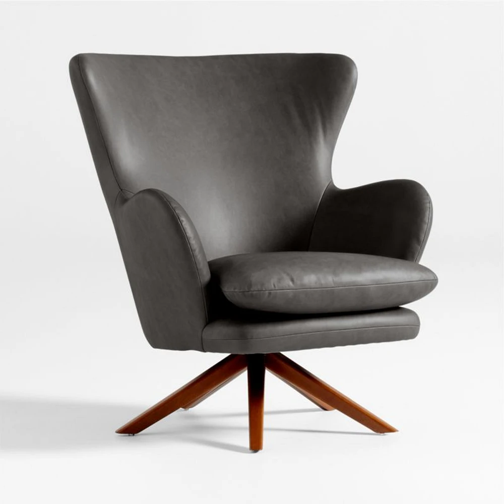Powell Grey Leather Wingback Swivel Accent Chair