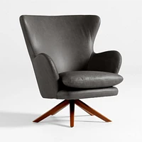 Powell Grey Leather Wingback Swivel Accent Chair