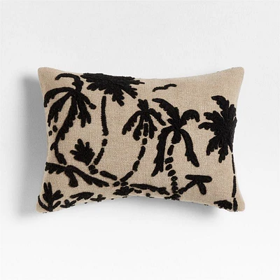 Praia Reversible Embroidered Palm Tree Striped 22x15 Ink Black Throw Pillow Cover