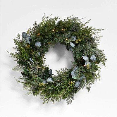 Faux Pre-Lit LED Pine and Eucalyptus Wreath 28"