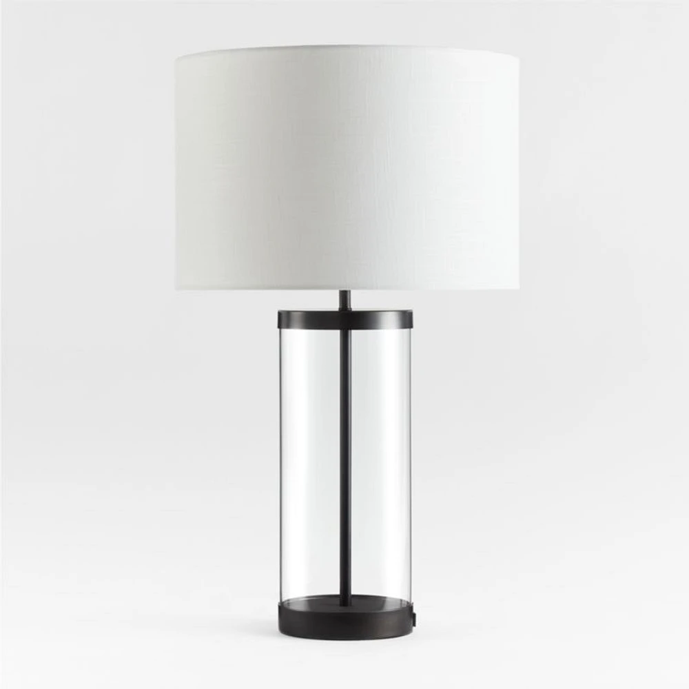 Promenade Black and Glass Table Lamp with USB Port 30.5"