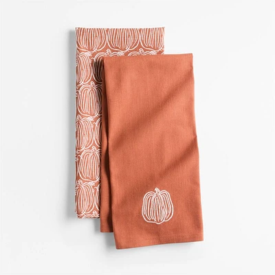 Pumpkin Organic Cotton Kitchen Towels, Set of 2