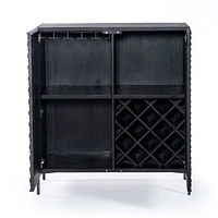 Raffael Black Carved Wood Bar Cabinet with Storage