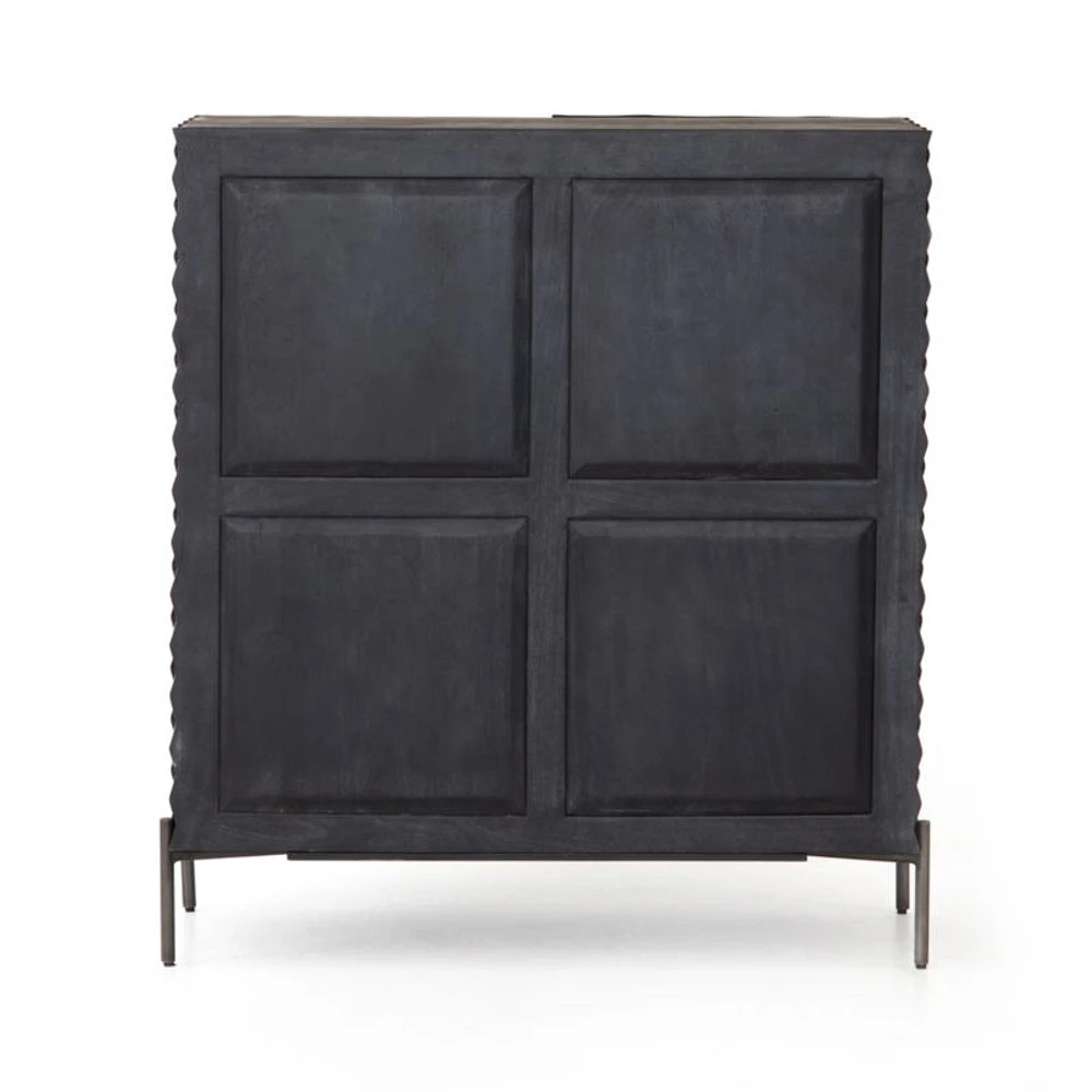 Raffael Black Carved Wood Bar Cabinet with Storage
