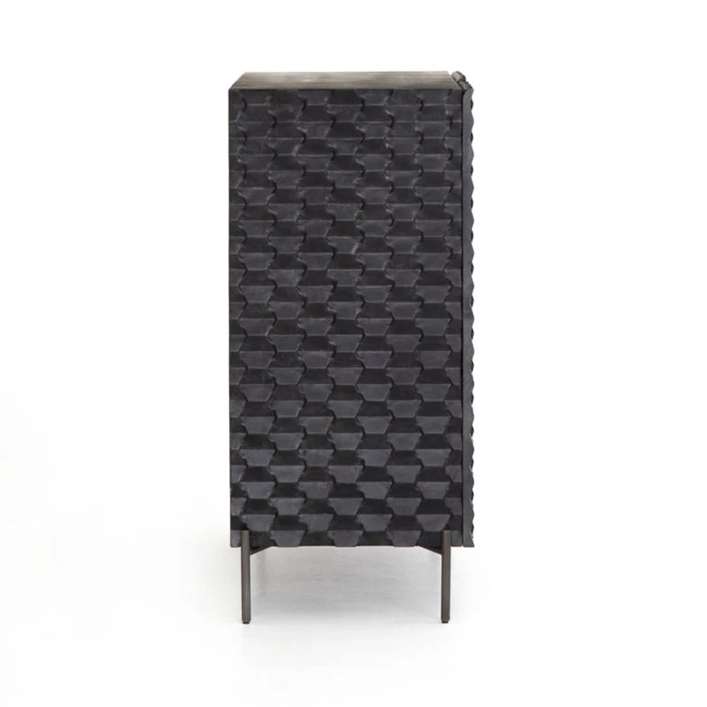 Raffael Black Carved Wood Bar Cabinet with Storage
