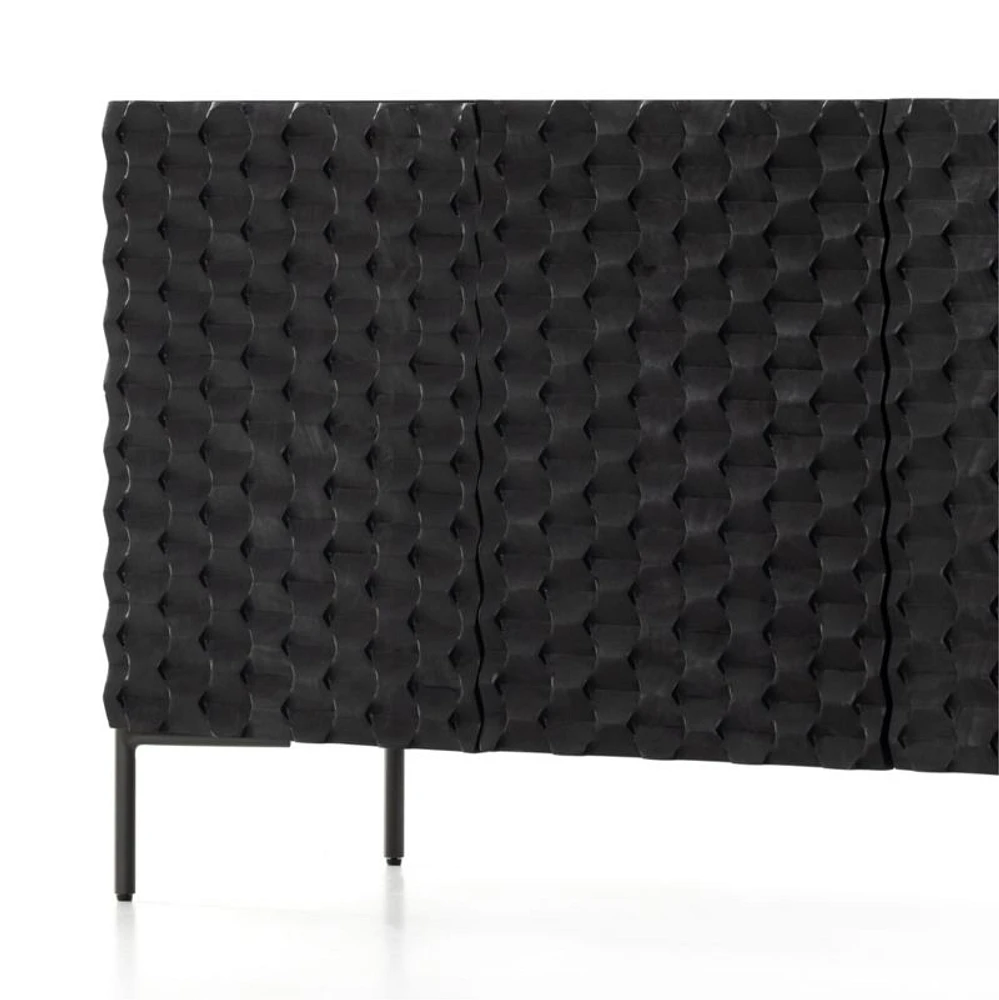 Raffael 49.5" Black Carved Wood Storage Media Console
