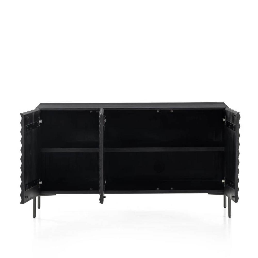Raffael 49.5" Black Carved Wood Storage Media Console